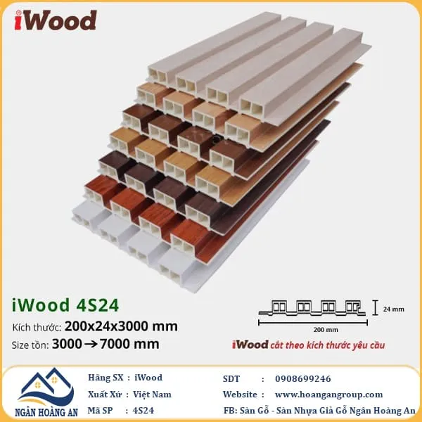Lam 4 Sóng Cao Nhựa Giả Gỗ Ốp Tường Ốp Trần iWood 4S24
